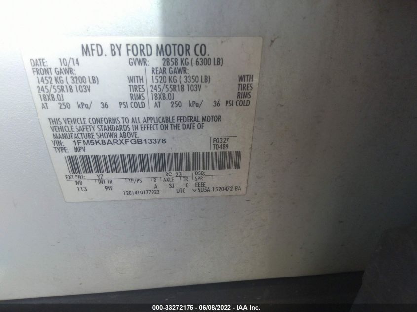 2015 FORD UTILITY POLICE 1FM5K8ARXFGB13378