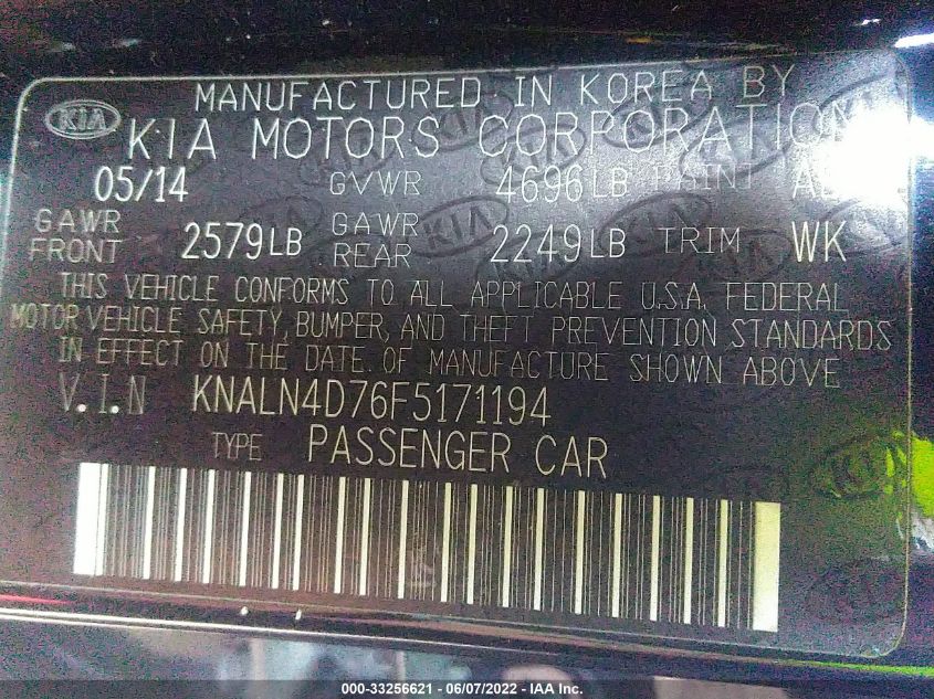 2015 KIA CADENZA PREMIUM KNALN4D76F5171194