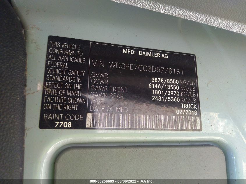 2013 MERCEDES-BENZ SPRINTER CARGO VANS 2500 WD3PE7CC3D5778181