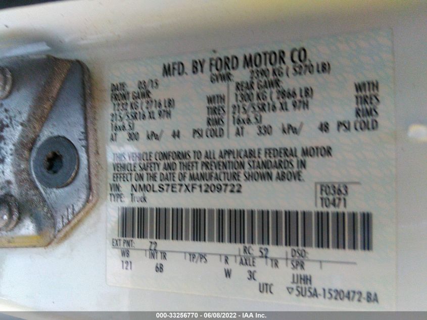 2015 FORD TRANSIT CONNECT XL NM0LS7E7XF1209722