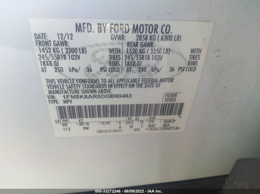 2013 FORD UTILITY POLICE 1FM5K8AR5DGB90463