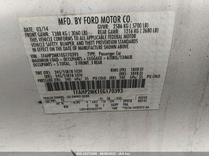 2014 FORD SEDAN POLICE INTERCEPTOR 1FAHP2MK1EG170393