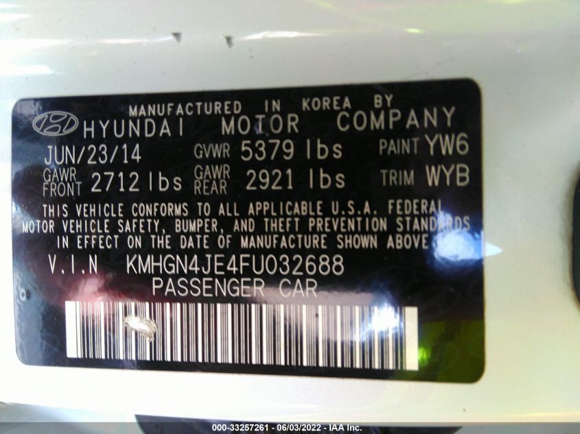 2015 HYUNDAI GENESIS 3.8L KMHGN4JE4FU032688