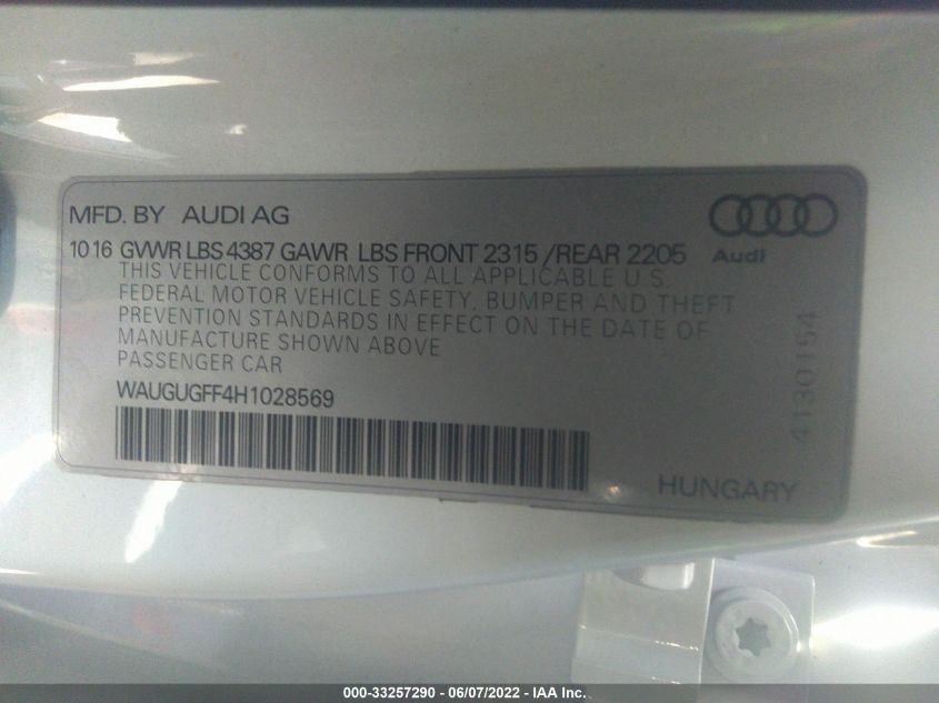 2017 AUDI A3 SEDAN PREMIUM PLUS WAUGUGFF4H1028569