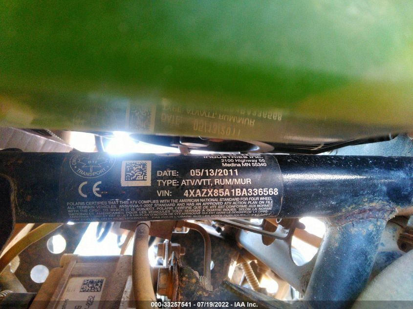 2011 POLARIS SPORTSMAN 850/XP-EPS 4XAZX85A1BA336568