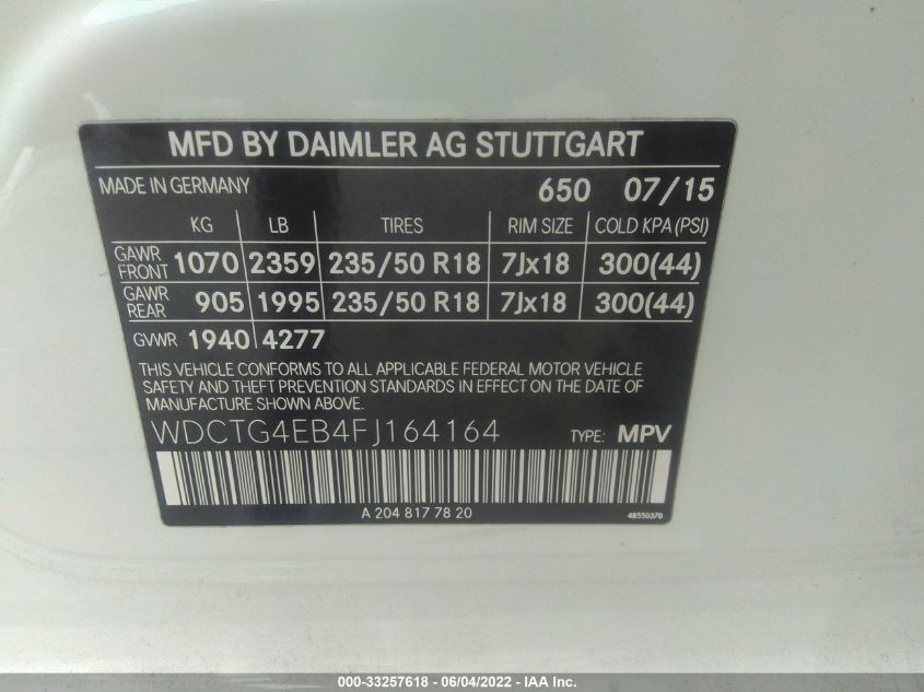 2015 MERCEDES-BENZ GLA-CLASS GLA 250 WDCTG4EB4FJ164164