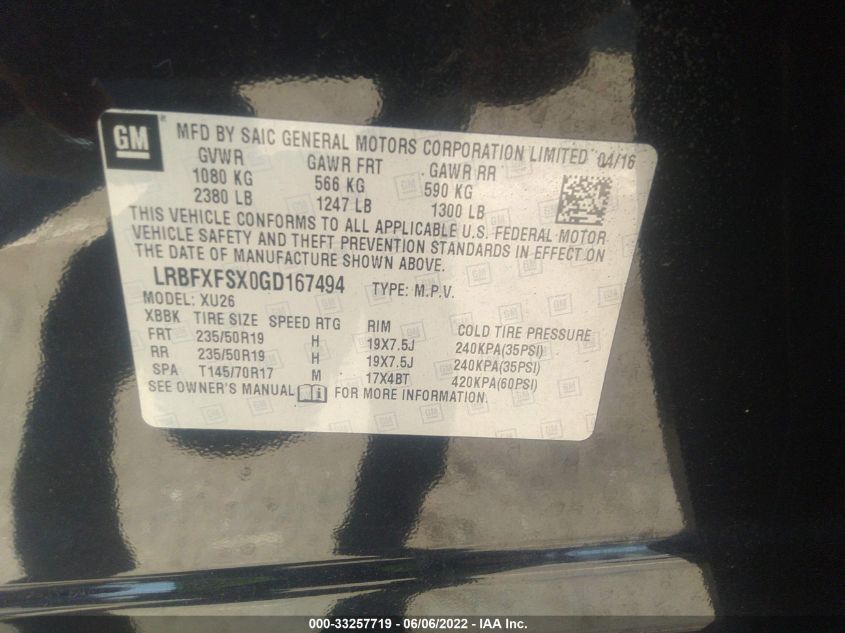 2016 BUICK ENVISION PREMIUM II LRBFXFSX0GD167494