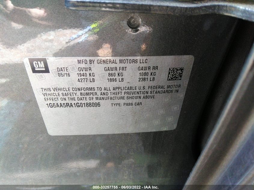 2016 CADILLAC ATS SEDAN STANDARD RWD 1G6AA5RA1G0188096