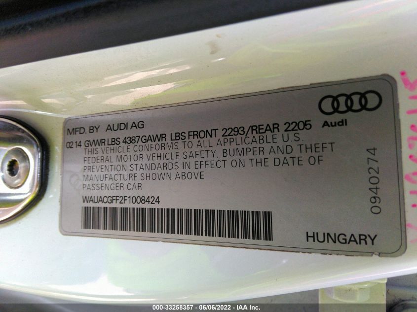 2015 AUDI A3 1.8T PREMIUM WAUACGFF2F1008424
