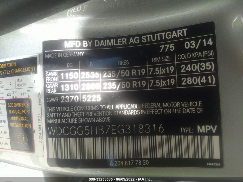 2014 MERCEDES-BENZ GLK-CLASS GLK 350 WDCGG5HB7EG318316