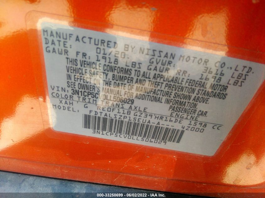 2020 NISSAN KICKS SV 3N1CP5CV0LL506029