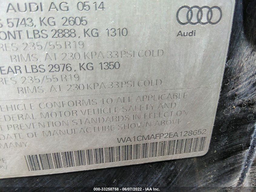2014 AUDI Q5 TDI/PREMIUM PLUS WA1CMAFP2EA128652