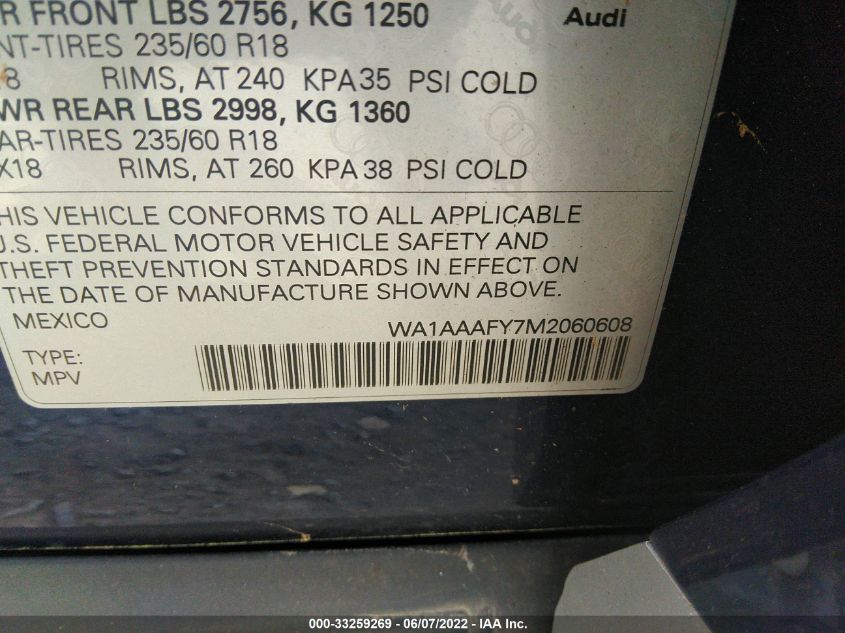 2021 AUDI Q5 PREMIUM WA1AAAFY7M2060608