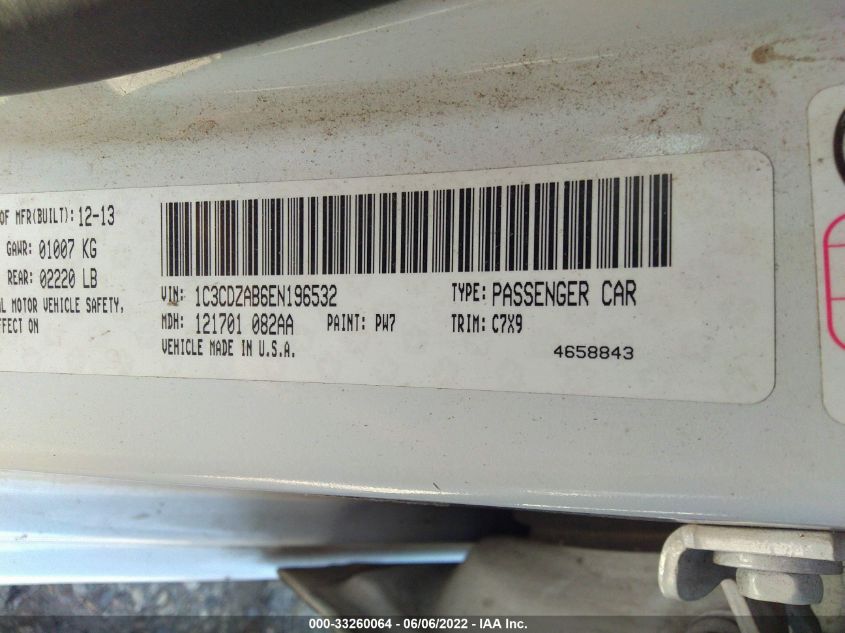 2014 DODGE AVENGER SE 1C3CDZAB6EN196532