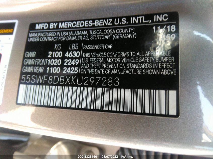2019 MERCEDES-BENZ C-CLASS C 300 55SWF8DBXKU297283