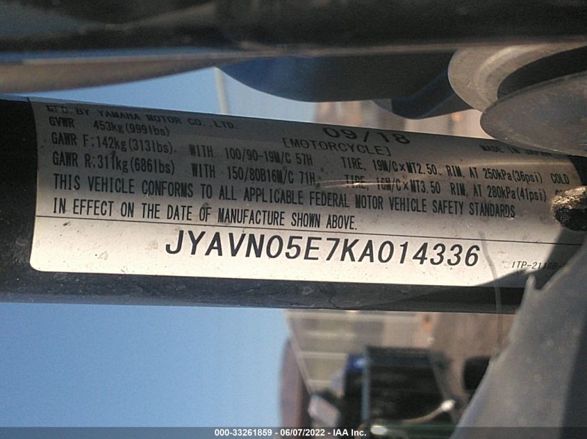 2019 YAMAHA XVS950 CU/CUC JYAVN05E7KA014336