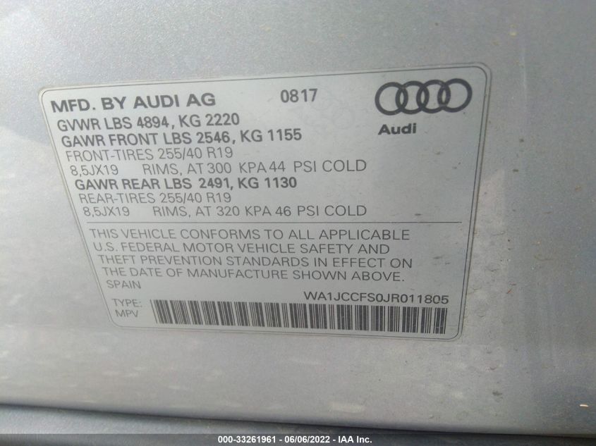 2018 AUDI Q3 PREMIUM PLUS WA1JCCFS0JR011805