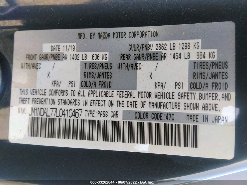 2020 MAZDA MX-5 MIATA RF CLUB JM1NDAL77L0410467