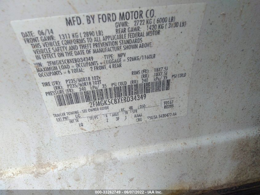 2014 FORD FLEX SEL 2FMGK5C8XEBD34349