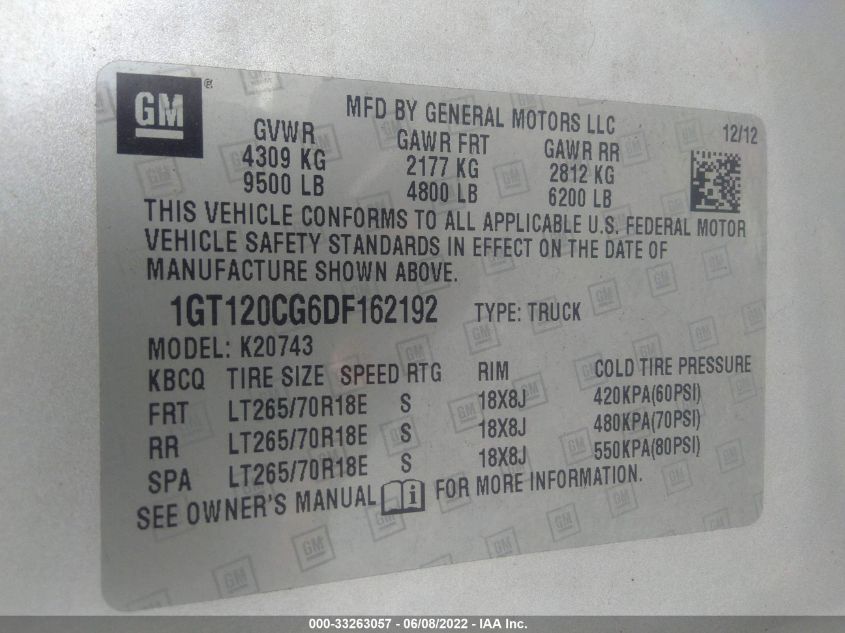 2013 GMC SIERRA 2500HD SLE 1GT120CG6DF162192