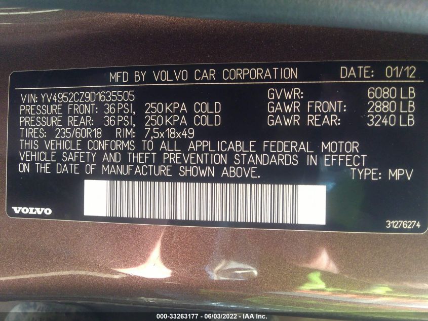 2013 VOLVO XC90 YV4952CZ9D1635505