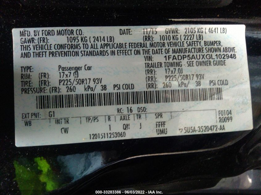 2016 FORD C-MAX HYBRID SE 1FADP5AUXGL102948
