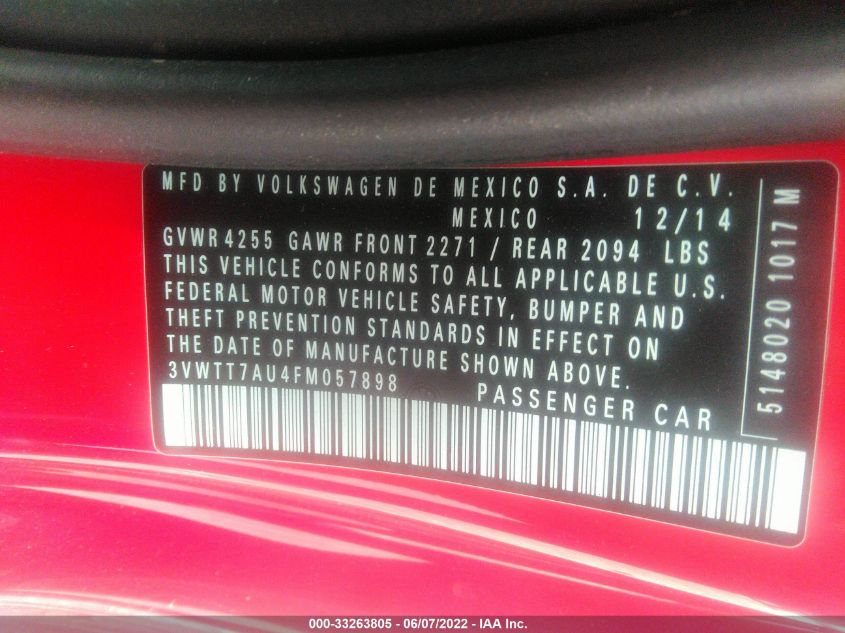2015 VOLKSWAGEN GOLF GTI S 3VWTT7AU4FM057898