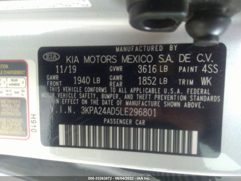 2020 KIA RIO LX 3KPA24AD5LE296801