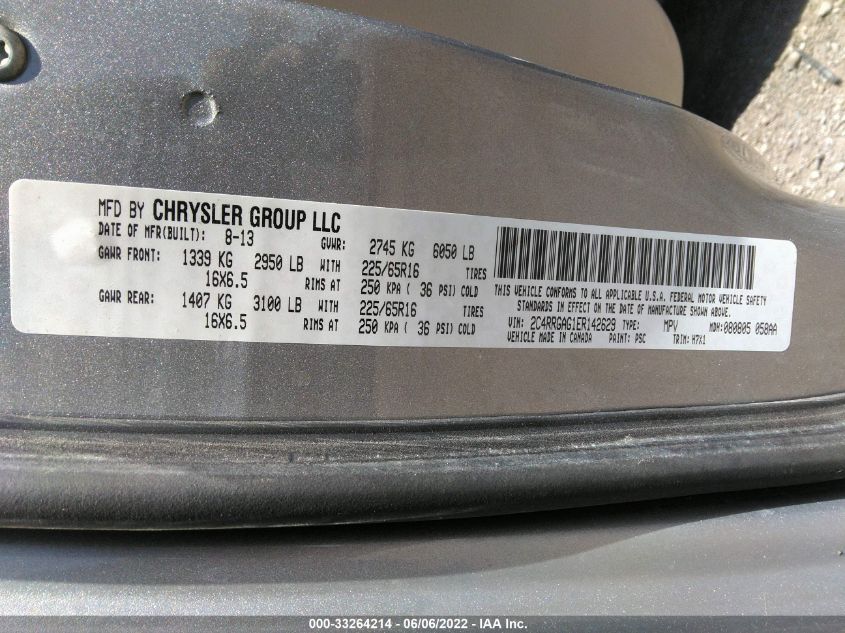 2014 RAM CARGO VAN TRADESMAN 2C4RRGAG1ER142629