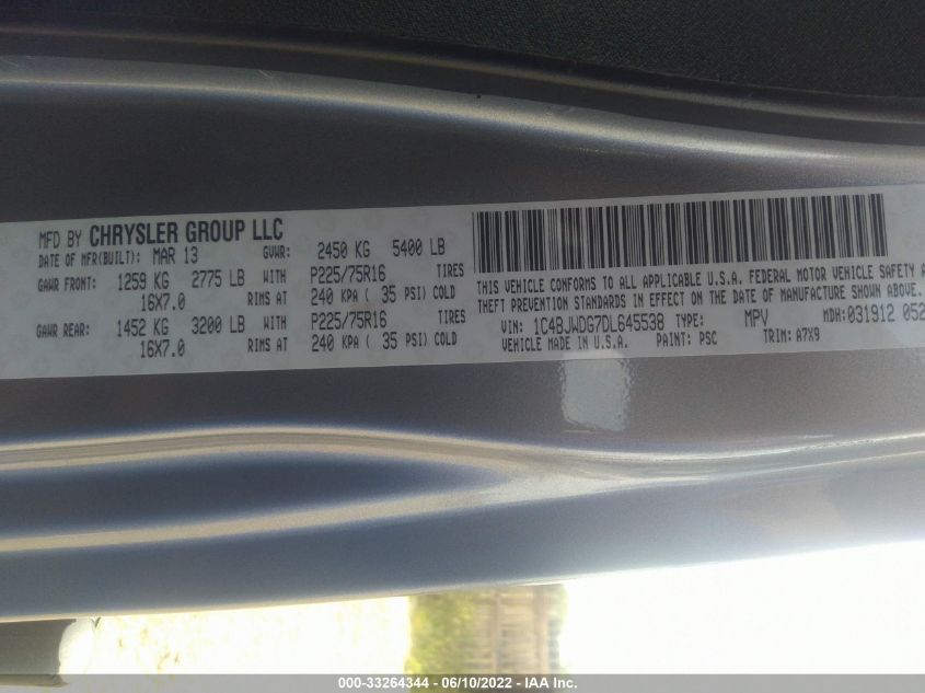 2013 JEEP WRANGLER UNLIMITED SPORT 1C4BJWDG7DL645538