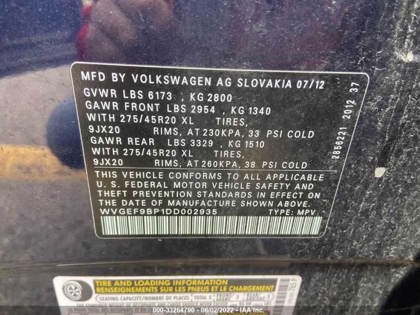 2013 VOLKSWAGEN TOUAREG EXEC WVGEF9BP1DD002935