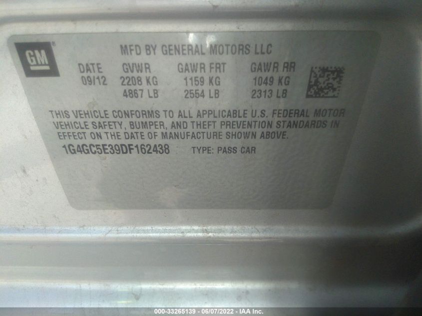 2013 BUICK LACROSSE LEATHER 1G4GC5E39DF162438