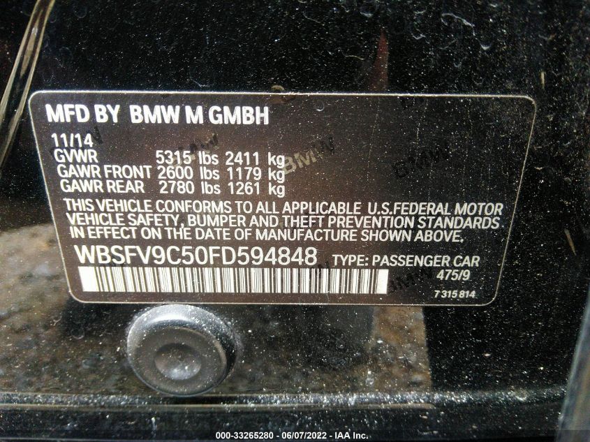 2015 BMW M5 WBSFV9C50FD594848