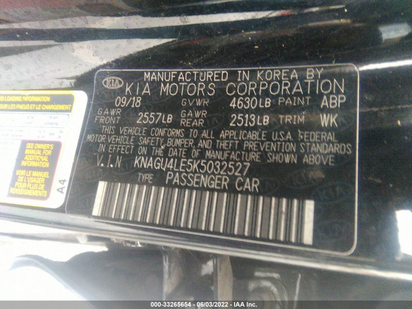 2019 KIA OPTIMA HYBRID EX KNAGU4LE5K5032527