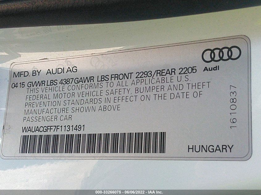 2015 AUDI A3 1.8T PREMIUM WAUACGFF7F1131491