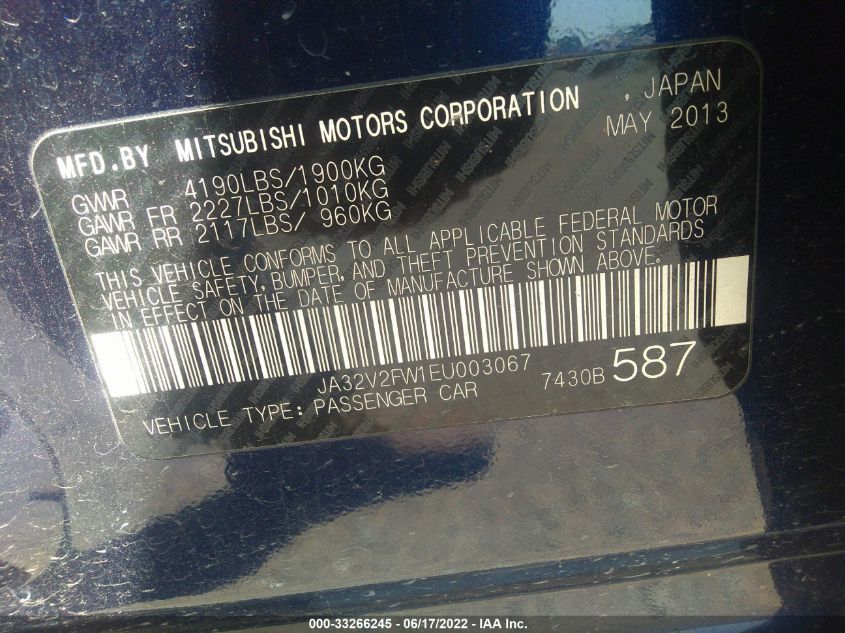 2014 MITSUBISHI LANCER SE JA32V2FW1EU003067