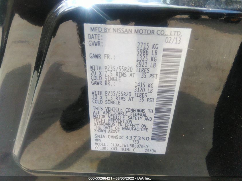 2013 INFINITI JX 5N1AL0MN9DC337350
