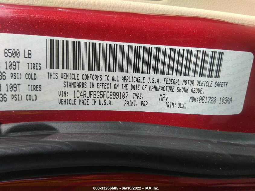 2015 JEEP GRAND CHEROKEE LIMITED 1C4RJFBG5FC899107