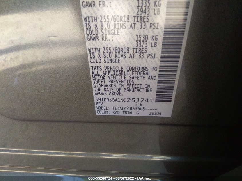 2022 NISSAN PATHFINDER SV 5N1DR3BA1NC251741