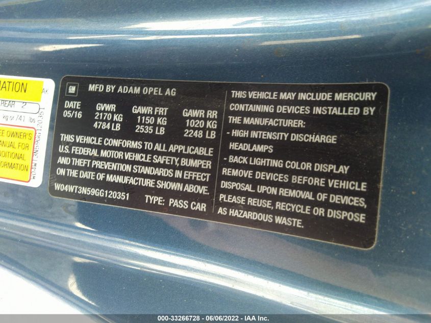 2016 BUICK CASCADA PREMIUM W04WT3N59GG120351