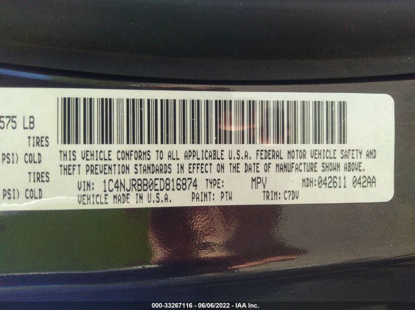 2014 JEEP PATRIOT SPORT 1C4NJRBB0ED816874