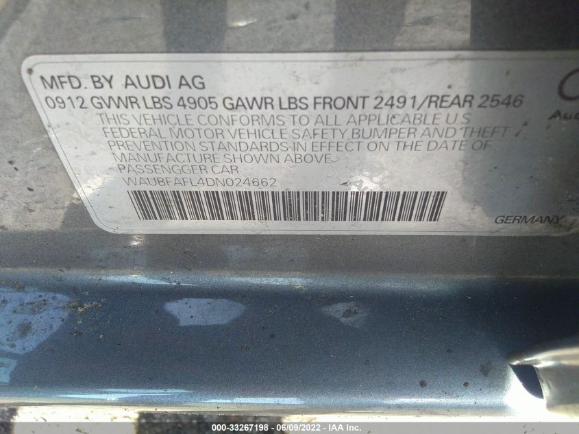 2013 AUDI A4 PREMIUM WAUBFAFL4DN024662