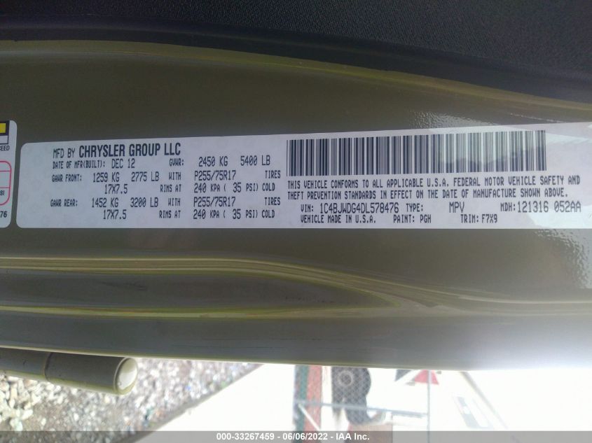 2013 JEEP WRANGLER UNLIMITED FREEDOM EDITION 1C4BJWDG4DL578476