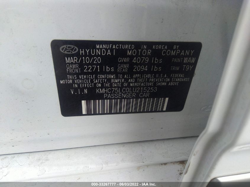 2020 HYUNDAI IONIQ HYBRID SE KMHC75LC0LU215253