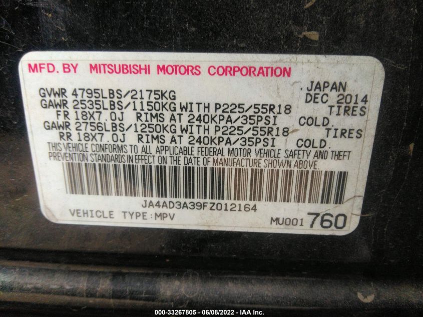 2015 MITSUBISHI OUTLANDER SE JA4AD3A39FZ012164