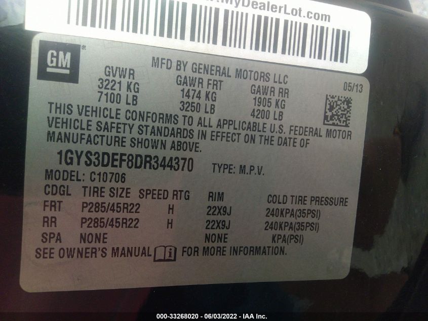 2013 CADILLAC ESCALADE PLATINUM EDITION 1GYS3DEF8DR344370