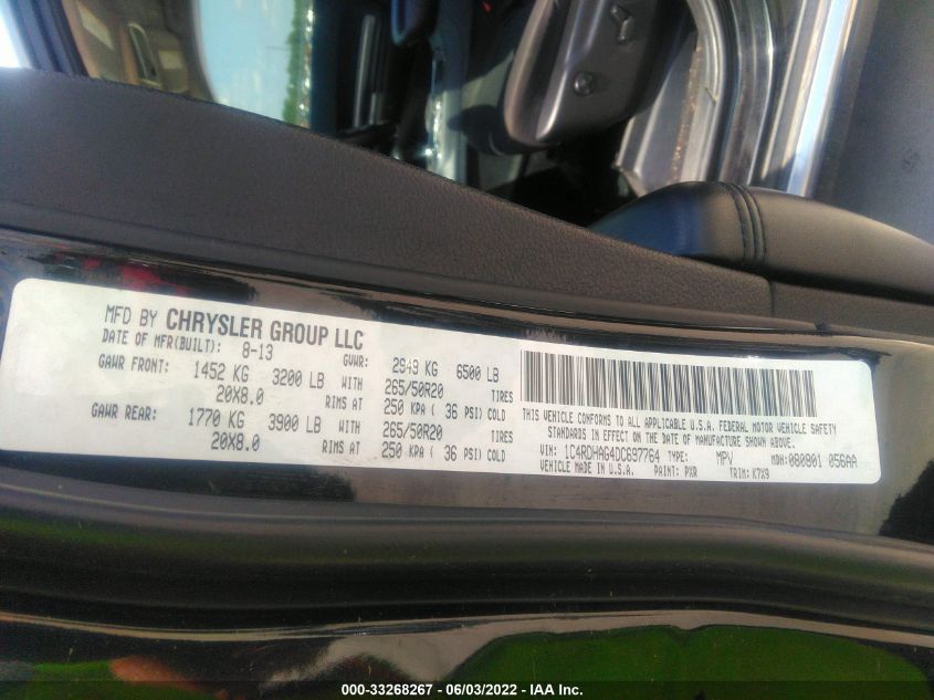 2013 DODGE DURANGO SXT 1C4RDHAG4DC697764