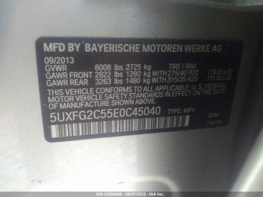 2014 BMW X6 XDRIVE35I 5UXFG2C55E0C45040