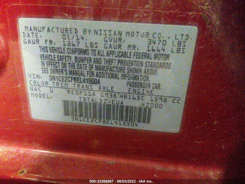2014 NISSAN VERSA NOTE SV 3N1CE2CP8EL415504