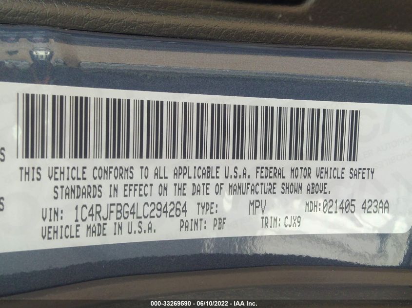 2020 JEEP GRAND CHEROKEE LIMITED 1C4RJFBG4LC294264